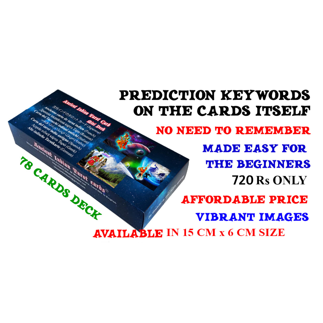Ancient Indian Tarot Cards, Mini Kit, 78 Original cards, Meaning written on it, Beginners to Professional Readers, Indian God, Delicate Soft Corner Paper, 15 x 6 cm